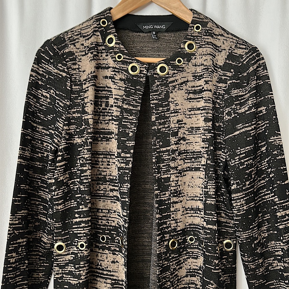 Ming Wang Brown/Black Open Front Cardigan Sweater Shirt Top **Size M** 🌺🌺 - Picture 3 of 4